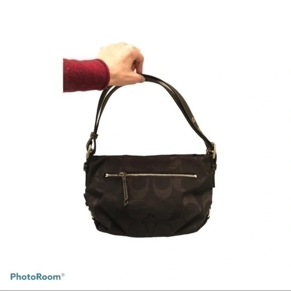 Coach vintage y2k f15068 signature jacquard black leather hobo bag